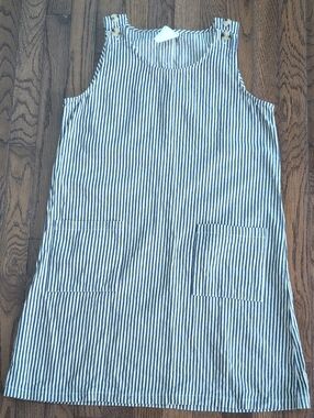 Cotton Denim Navy & White Striped Sleeveless Shift Dress Size Small